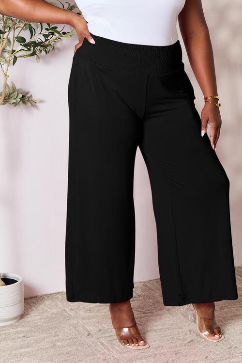 Double Take Smocked Waistband Wide Leg Pants - Pant