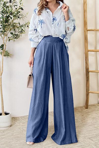 Dropped Shoulder Shirt and Wide Leg Pants Set - Pant & Top