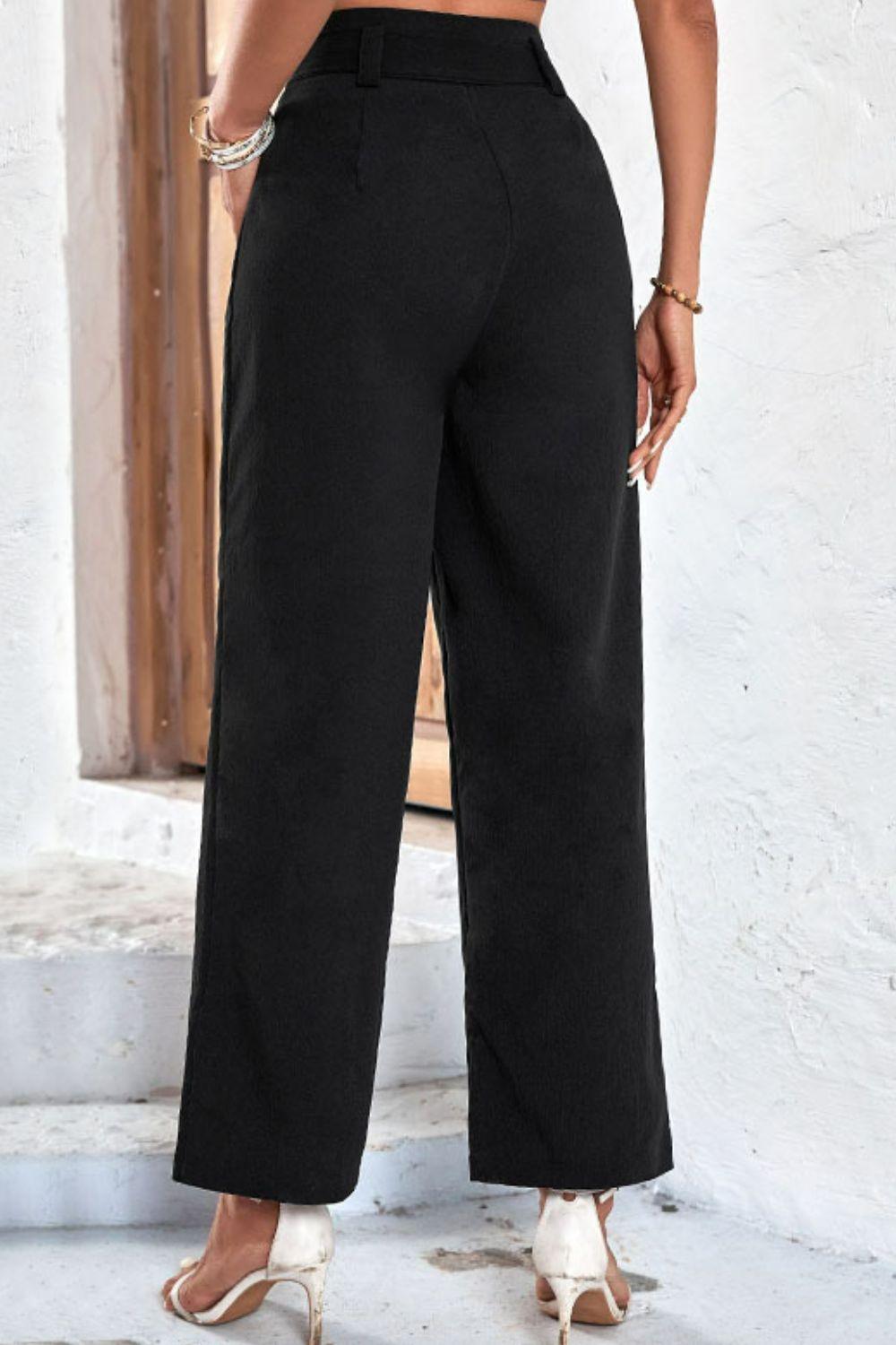 Cropped Straight Leg Paperbag Waist Pants - Pant