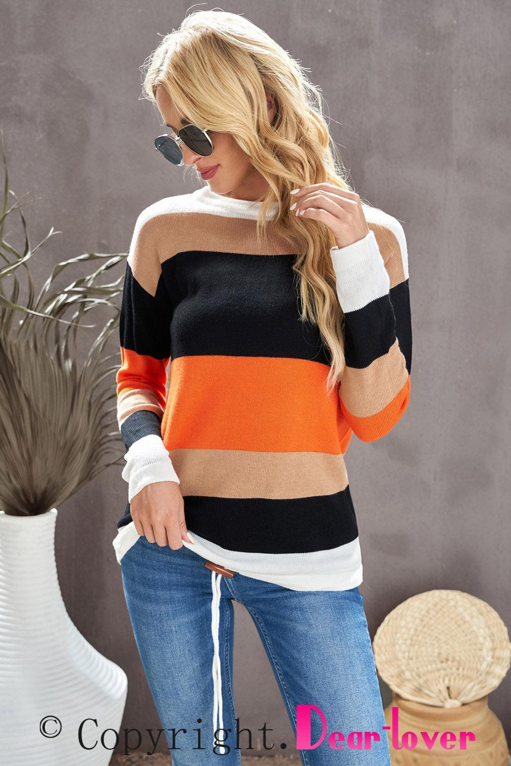 Boat Neck Color Block Dropped Shoulder Knit Top - Top