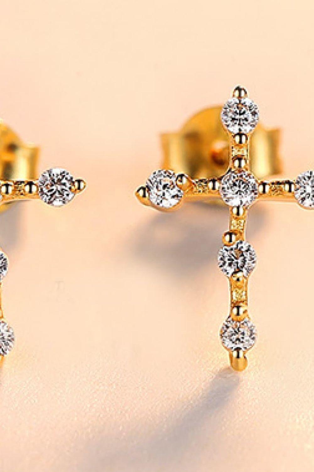 Zircon Cross 925 Sterling Silver Earrings - Earring