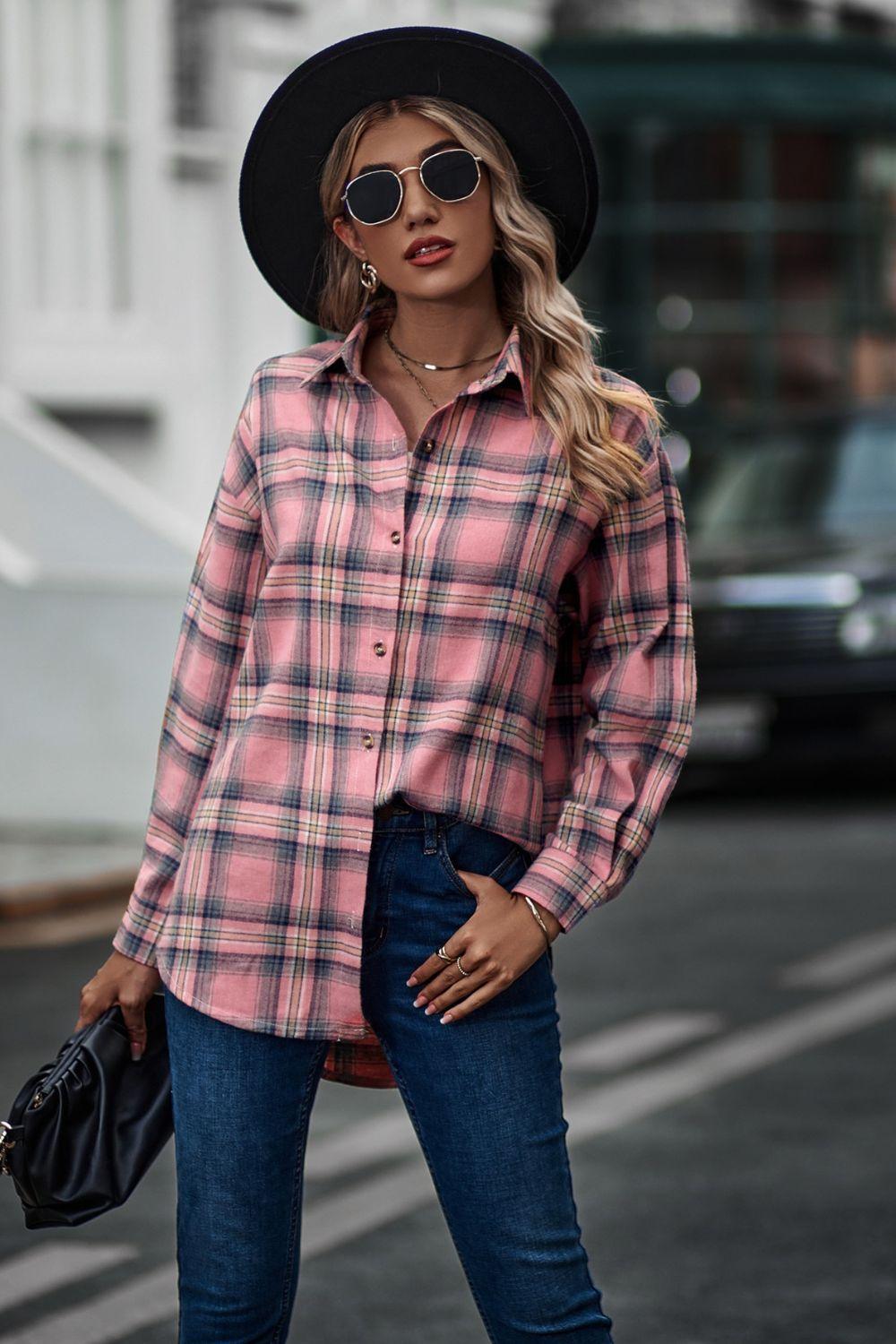 Plaid Collared Long Sleeve Shirt - Shirt