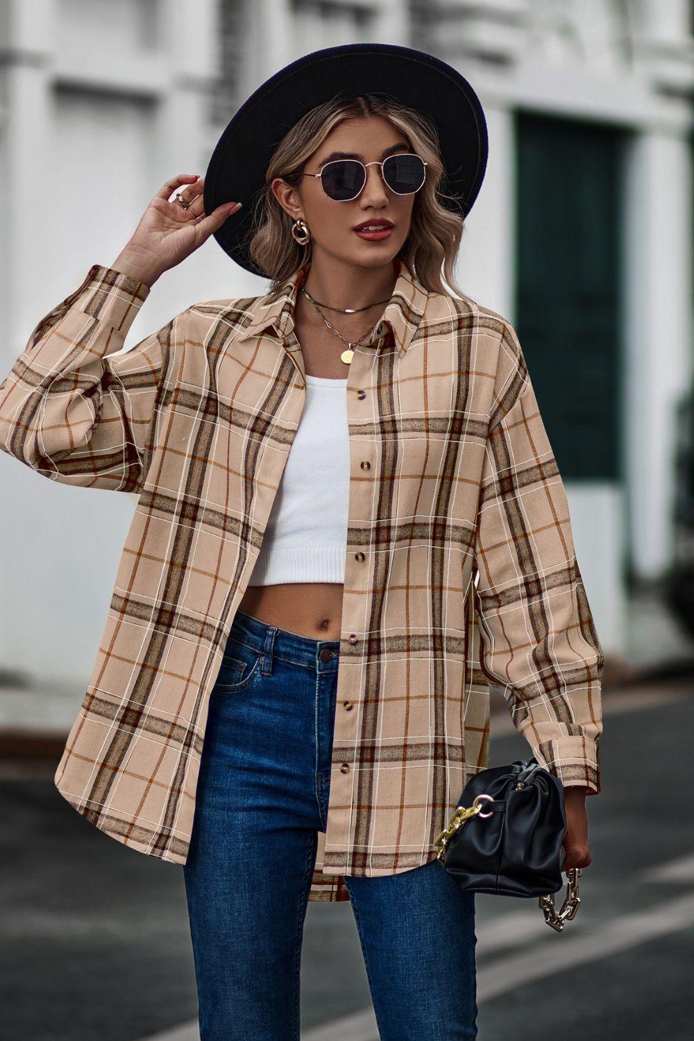 Plaid Collared Long Sleeve Shirt - Shirt