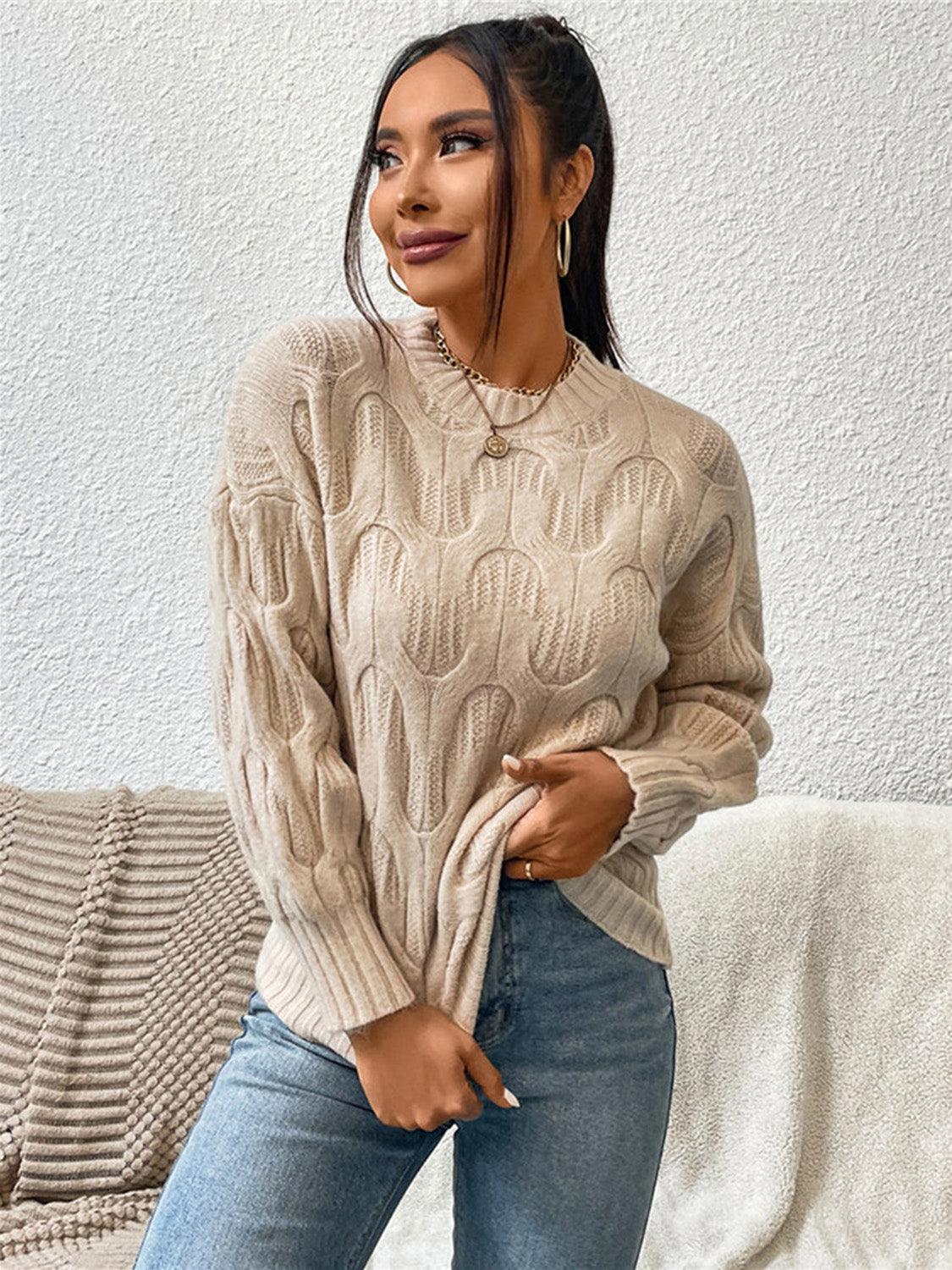 Round Neck Long Sleeve Pullover Sweater - Sweater