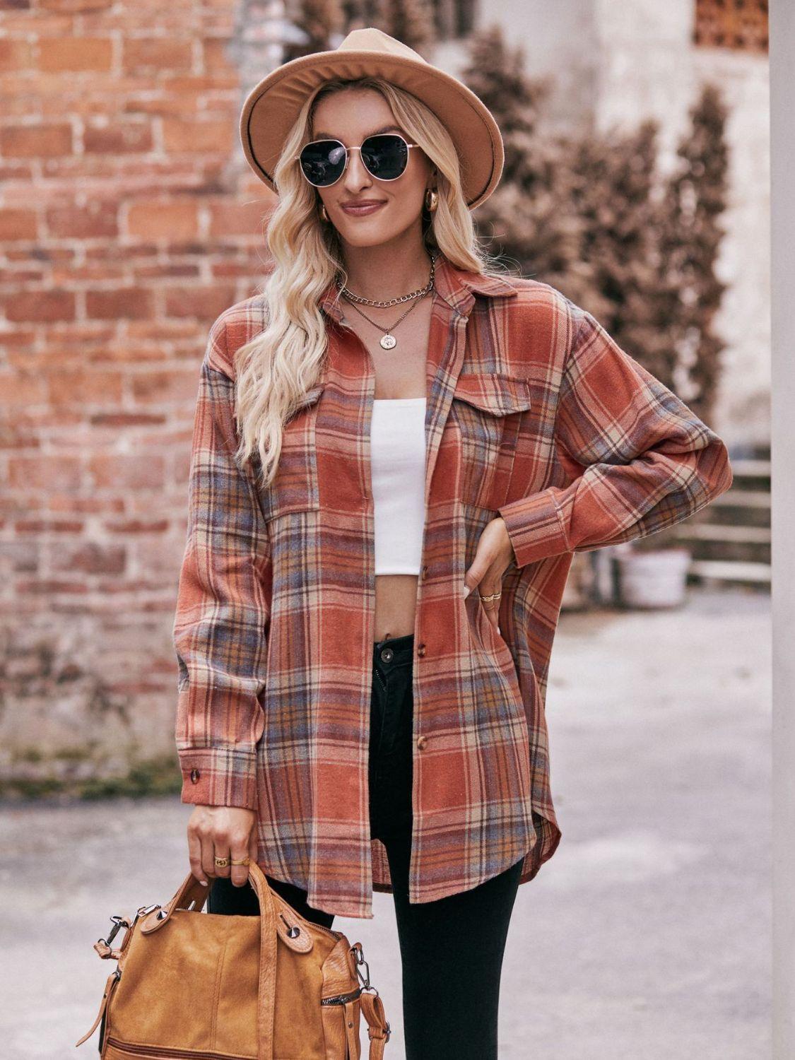 Plaid Dropped Shoulder Longline Oversized Shirt - Shirt