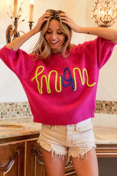 BiBi MOM Contrast Round Neck Sweater - Sweater