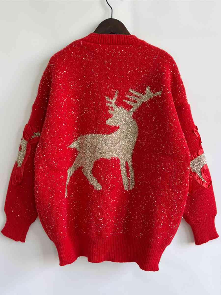 Christmas Reindeer Drop Shoulder Sweater - Sweater