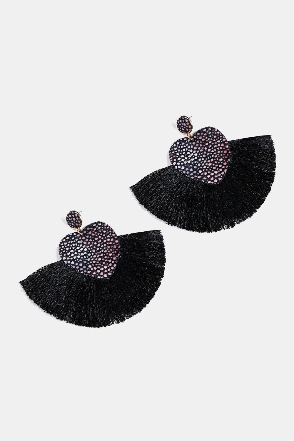 Heart Shape Fringed Dangle Earrings - Earring