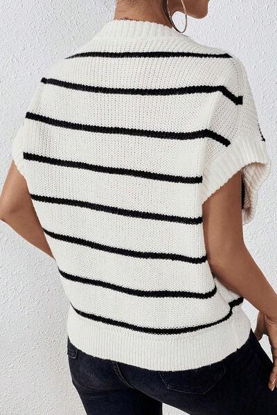 Striped Round Neck Sweater Vest - Sweater