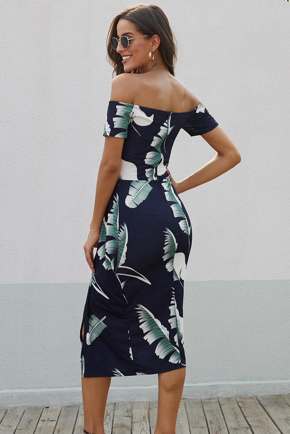 Off-Shoulder Split Midi Dress - Dresses