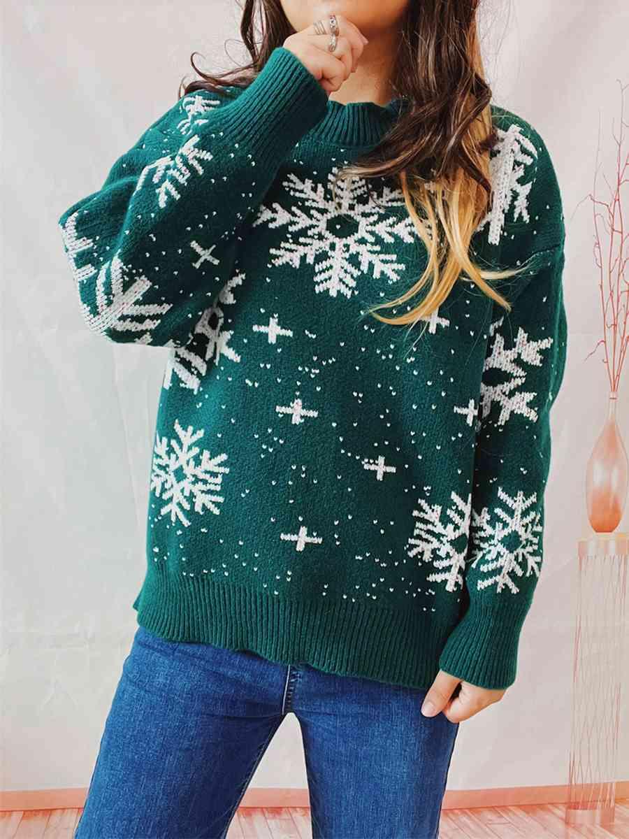 Christmas Snowflake Dropped Shoulder Sweater - Sweater