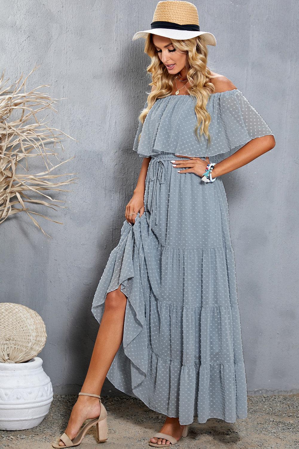 Swiss Dot Off-Shoulder Tiered Maxi Dress - Dresses