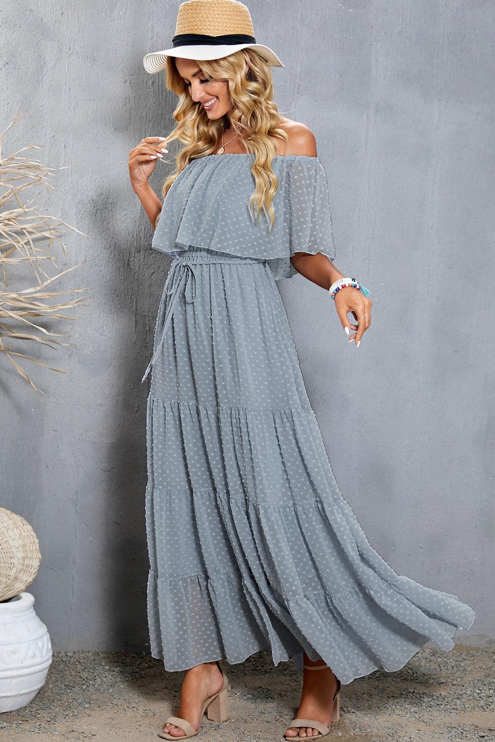 Swiss Dot Off-Shoulder Tiered Maxi Dress - Dresses