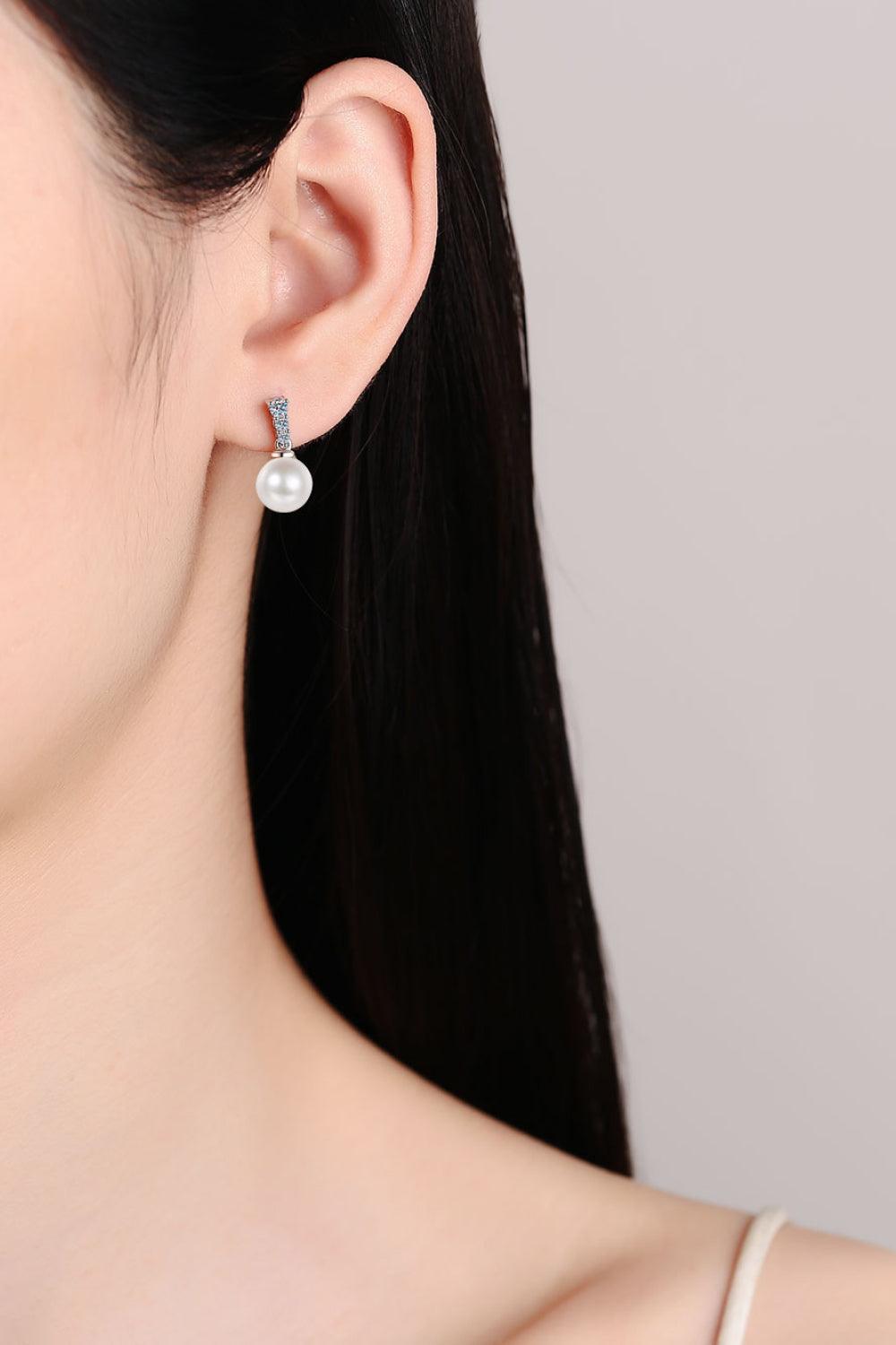 Moissanite Pearl Drop Earrings - Earring