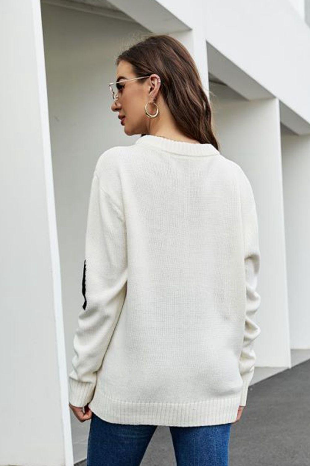 Round Neck Dropped Shoulder Sweater - Sweater