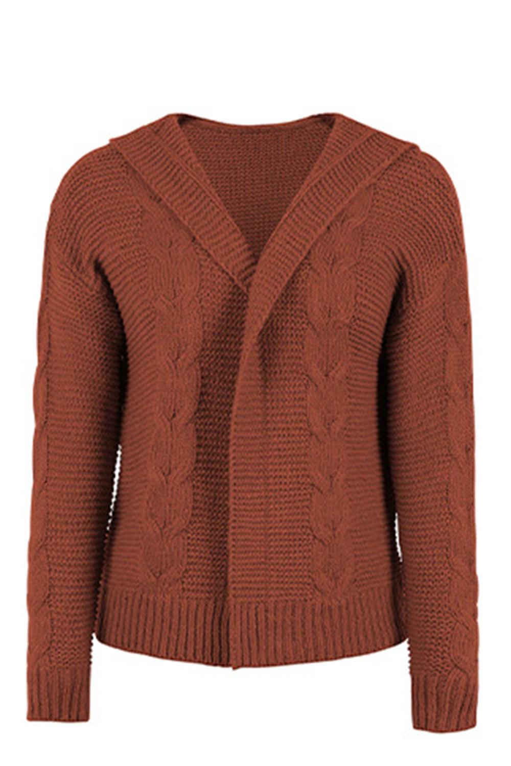 Cable-Knit Dropped Shoulder Hooded Cardigan - Cardigan