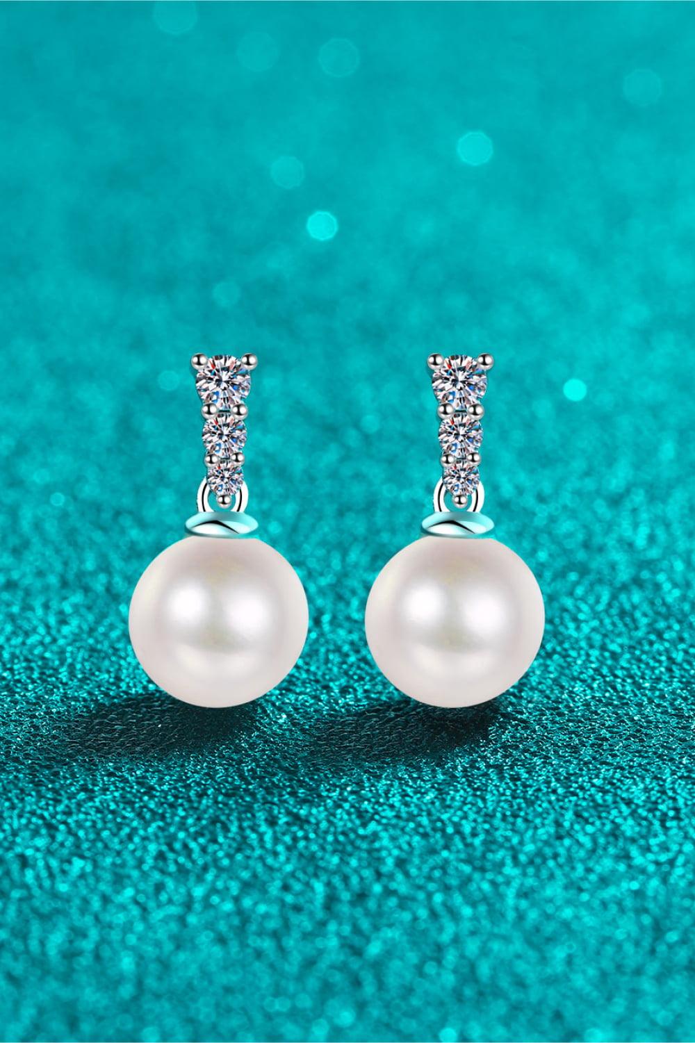 Moissanite Pearl Drop Earrings - Earring