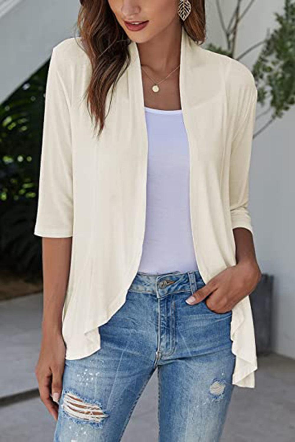 Open Front Ruffle Trim Cardigan - Cardigan