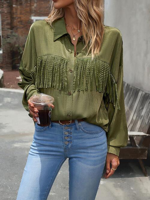 Buttoned Tassel Collared Neck Shirt - Shirt