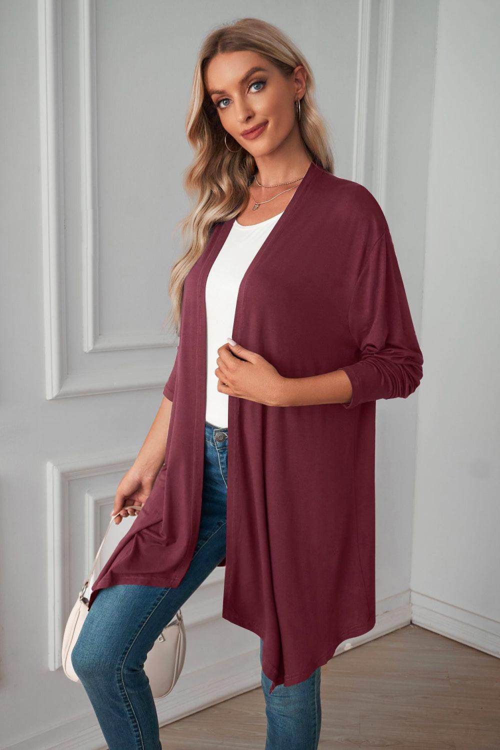 Open Front Long Sleeve Cardigan - Cardigan