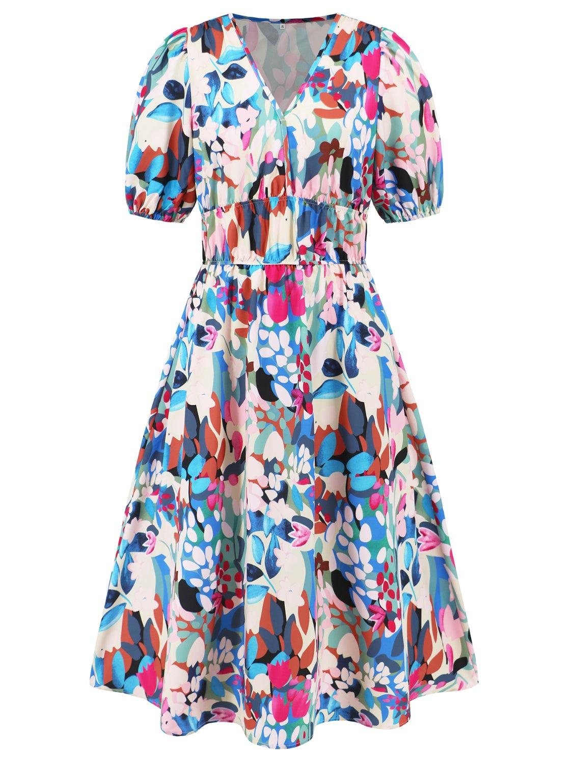 Ruched Floral Surplice Midi Dress - Dresses