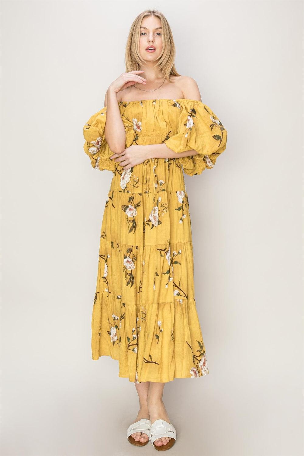 HYFVE Floral Puff Sleeve Tiered Midi Dress - Dresses