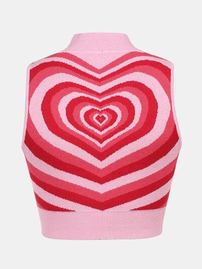 Heart Mock Neck Sweater Vest - Sweater