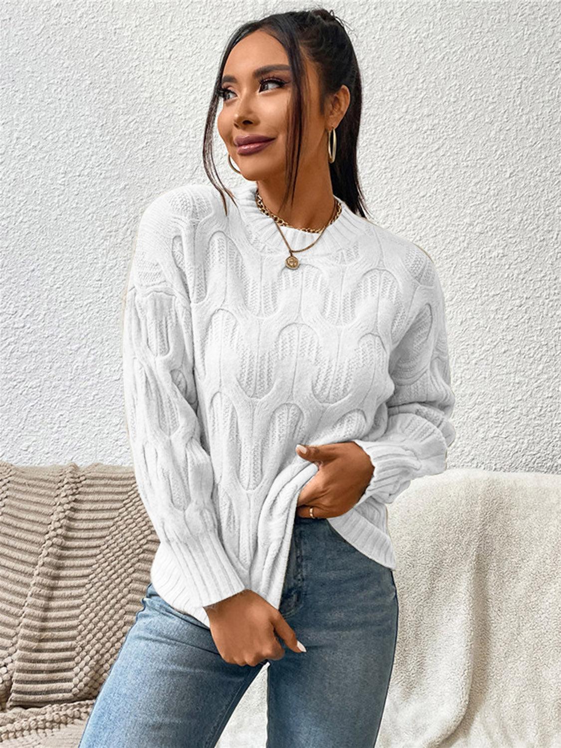 Round Neck Long Sleeve Pullover Sweater - Sweater