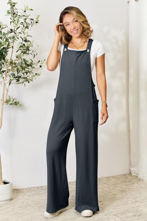 Double Take Wide Strap Overall with Pockets - Overall