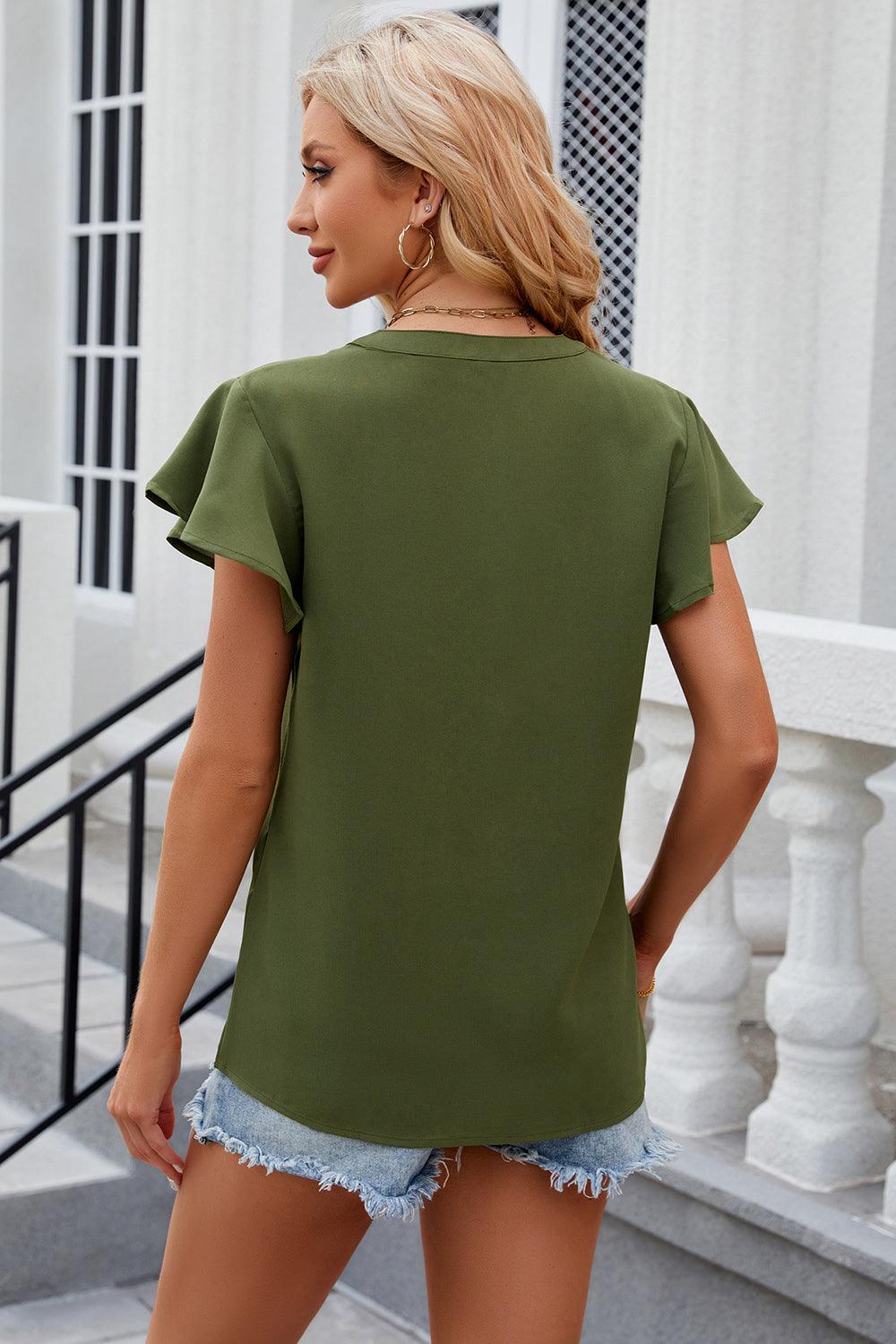 Notched Cap Sleeve Top - Top