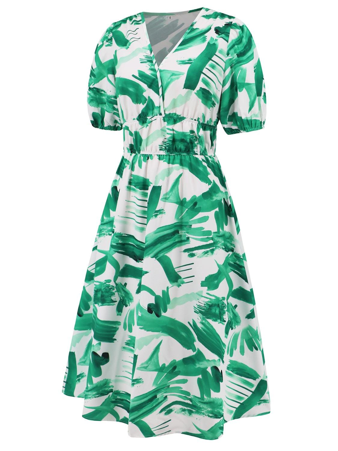 Ruched Floral Surplice Midi Dress - Dresses