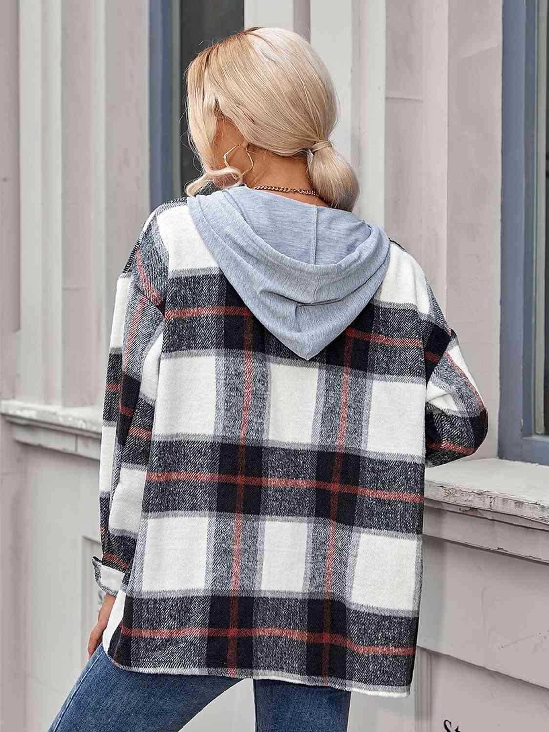 Plaid Hooded Shacket - Jacket