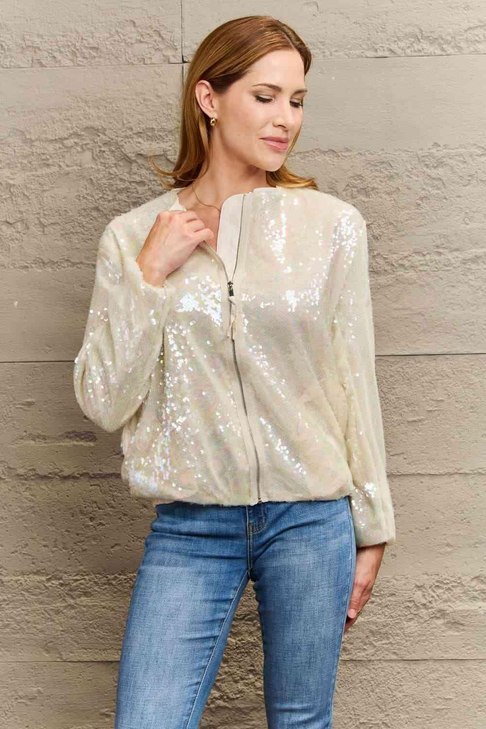 Sequin Zip-Up Jacket - Jacket